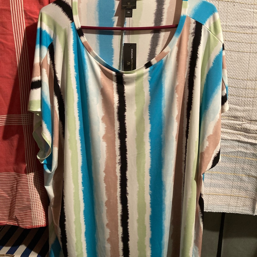 Worthington Blue and Black Relaxed Blouse